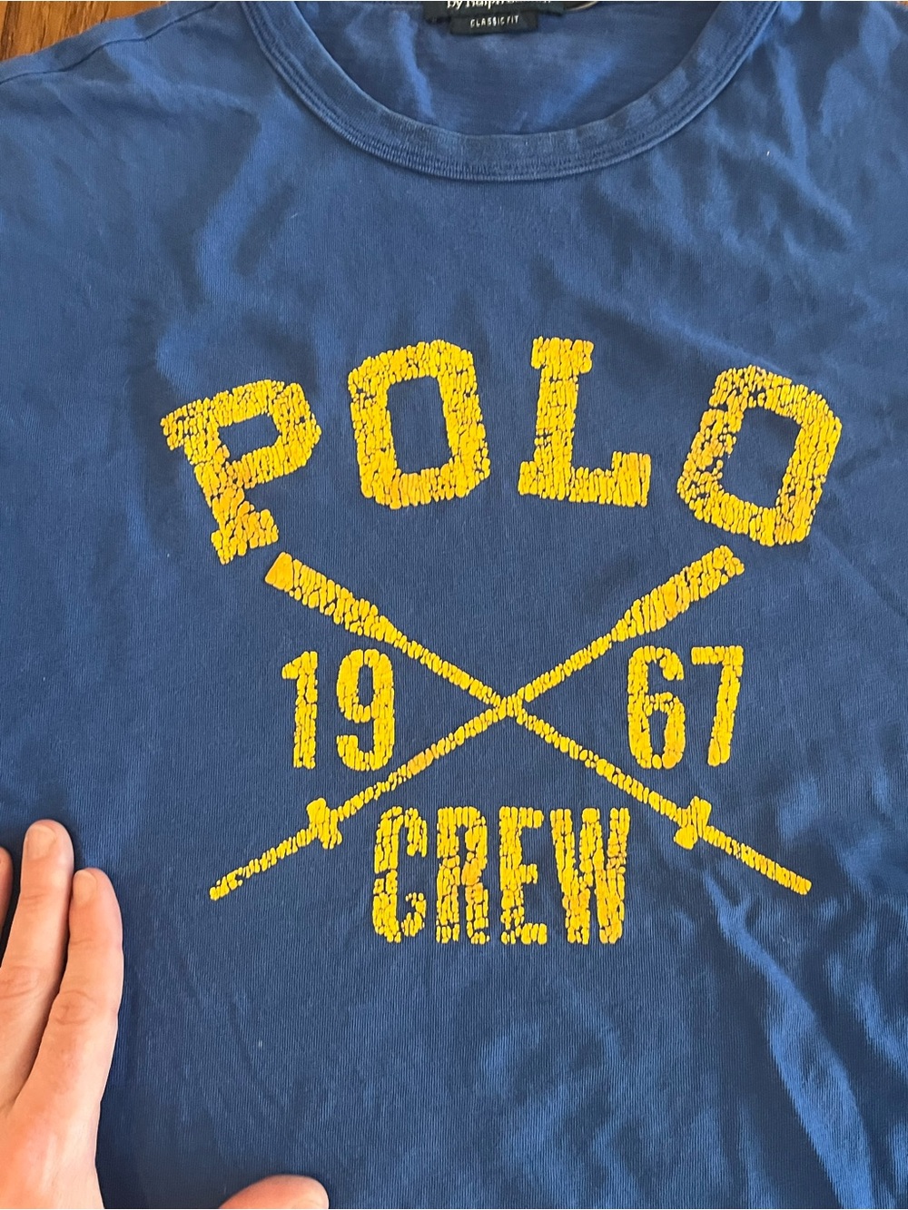 Ralph Lauren Blue Crewneck Tee with Yellow Polo Crew Graphic - Picture 6 of 11